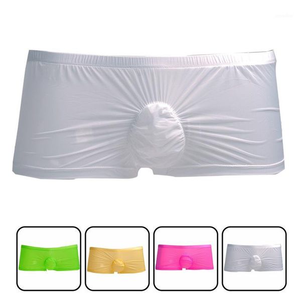 

new milk ice silk men's boxer underwear short boxer underpant man knickers ultra thin translucent colorful convex pouch gay1, Black;white