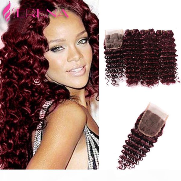 

red hair extensions 99j deep curly virgin 4pcs brazilian peruvian malaysian indian wholesale human hair 7a brazilian hair weave bundles, Black;brown