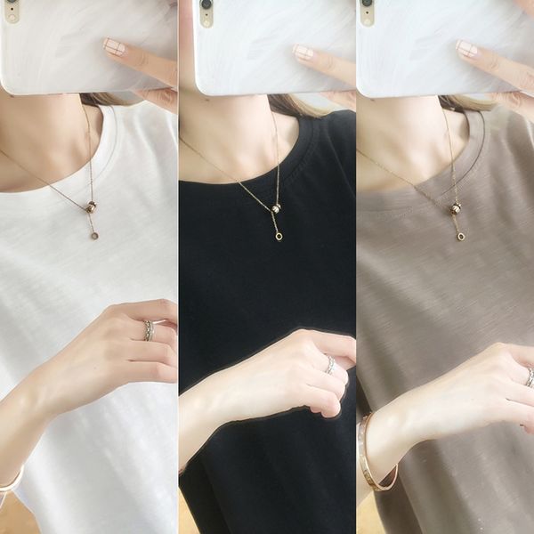 

summer new mid long solid color short sleeve coat t-shirt women's wear korean loose round neck t-shirt simple women povzl, White