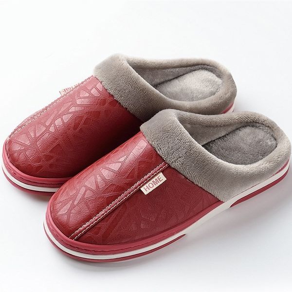 

new women men winter house slippers pu leather cute plush slip on fluffy warm casual shoes couple lady boy girl fur slides y201026, Black