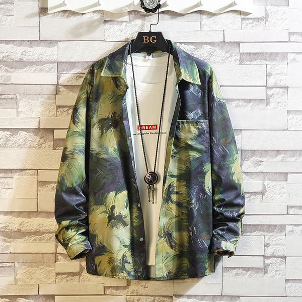 

2021 new male printing long sleeve loose shirt streetwear punk fashion spring asian size m-5xl x65r, White;black