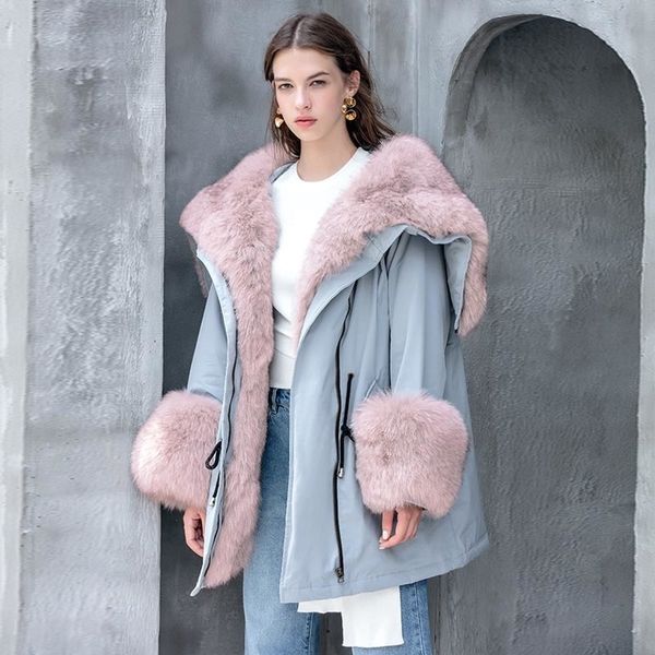 

big real raccoon fox fur collar hooded women down jacket 90% white duck down coat outwear winter women's parka female plus size y201026, Black