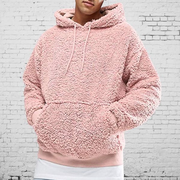 

winter men warm faux fur teddy bear hoodie hooded sweatshirt pullover casual men hooded baggy sweatshirt coat kg-186, Black