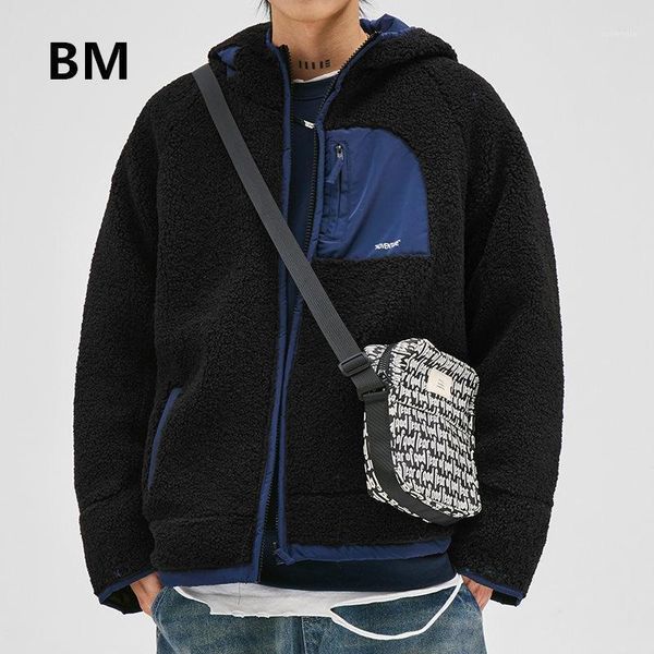 

japanese streetwear fashionable harajuku polar fleece warm jacket 2020 winter korean hoodie kpop hip hop coats men clothing1, Black