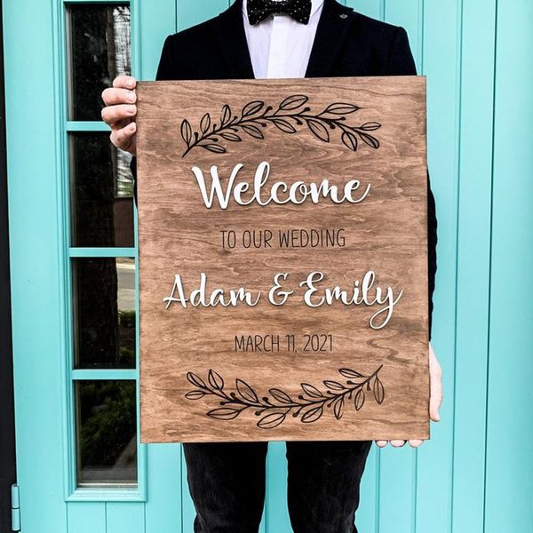 

party decoration personalized wedding welcome wooden sign custom name rustic sign-in board for decorations