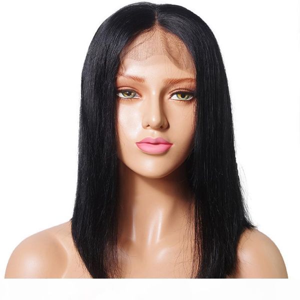 

brazilian human hair lace front wigs glueless straight middle part short bob wigs for black women natural color 8" 10" 12" 14, Black;brown