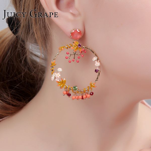 

juicy grape handmade enamel mushroom stud earrings tassel earrings prevent allergy 925 silver needle women fashion jewelry 210202, Golden;silver