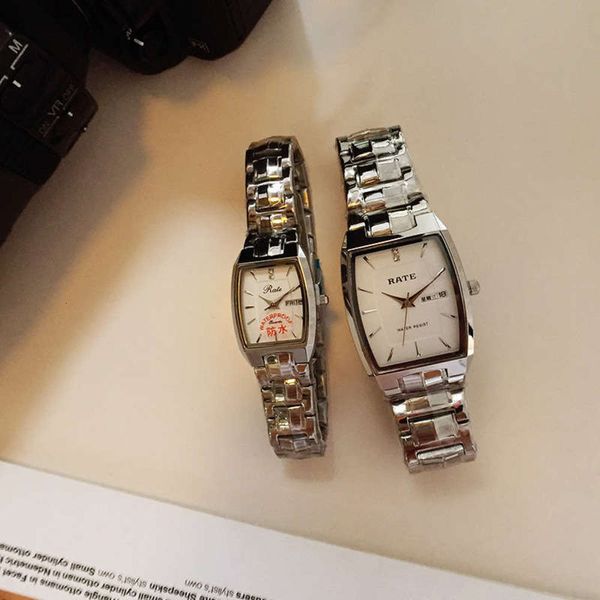 

leiter rate watch chain steel square men and women couple watch fashion simple student watch ss9f, Slivery;brown