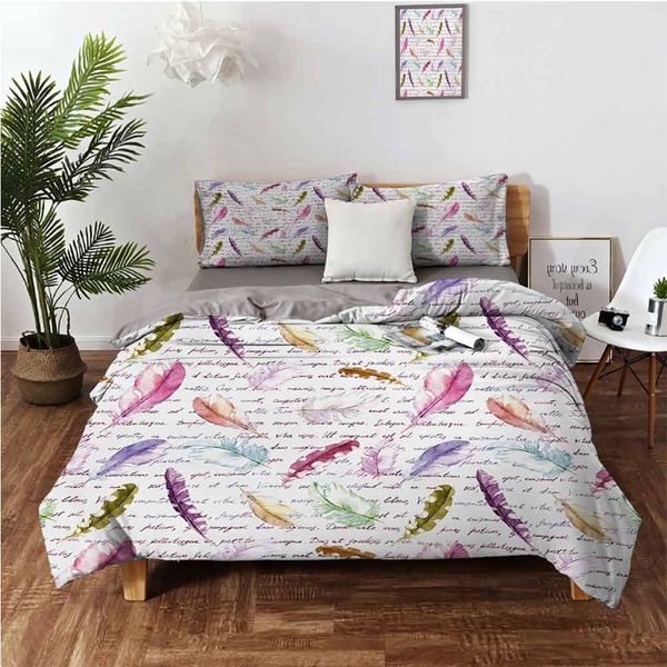 

colorful feathers and hand written text romantic artful retro style antique designbedding 3-piece set