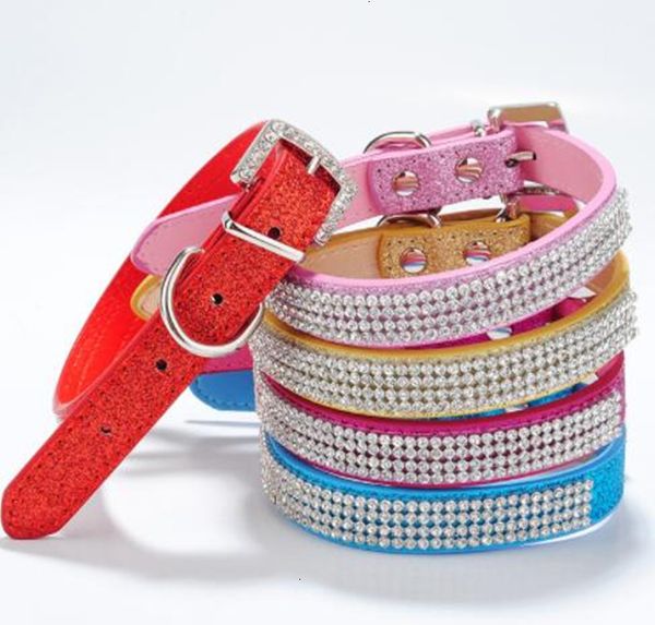

rhinestone diamante collars fashion selling dog pu leather jewelry pet collar puppy necklace 4 sizes 5 colors epacket free