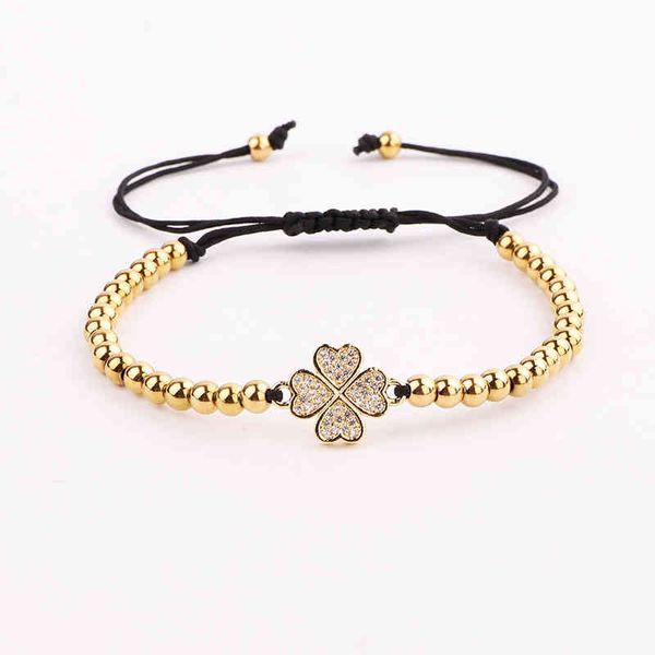 Elevata qualità CZ CLOVER FLOWER Flower Gold Beads Personalizza Macrame Amicizia Braccialetto Donne