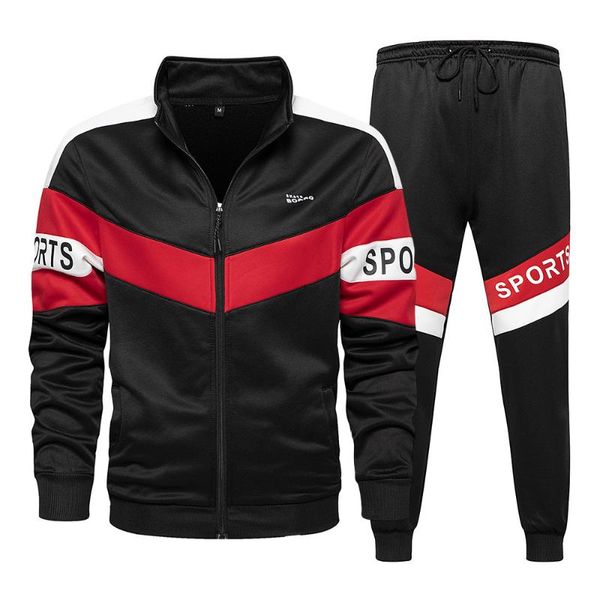 

men tracksuit sports suits 2020 jogging suit 2 pcs tracksuit autumn men outfits sportswear running sweatsuit loose fit clothes, Black;blue