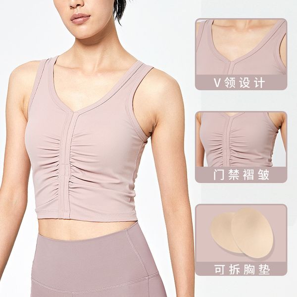 

sports bra yoga outfits women's running fitness padded tank waistcoat gathering shockproof and wrinkle women underwears shirt, White;red