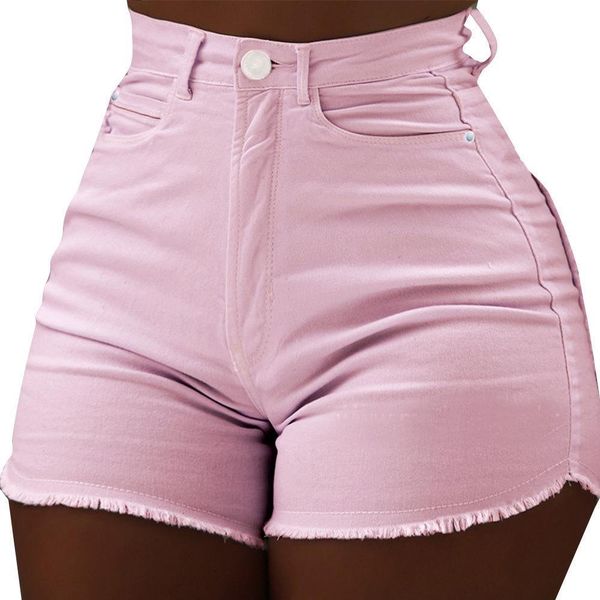 

high waist skiny shorts summer tassel denim shorts casual button mini short pants woman solid pink trousers pocket wdc2042, White;black