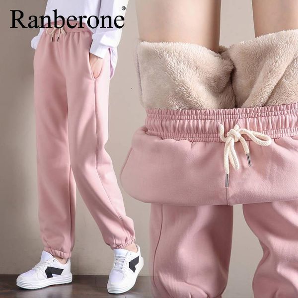

ranberone outdoor plus velvet sweatpants women's casual pants winter warm harem trousers solid color fitness leggings 2021, White;red