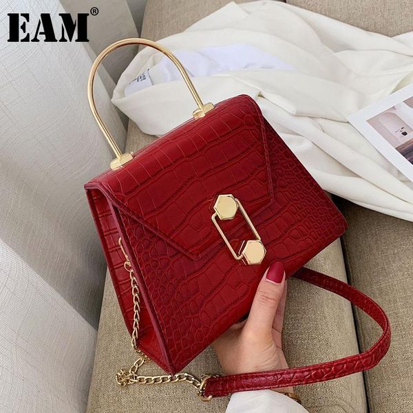 

shoulder bags [eam] women elegant quality pu leather flap chains personality all-match crossbody bag fashion tide 2021 18a1116