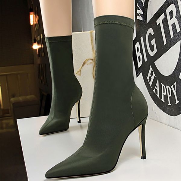 

mid-calf sock stretch high heels fetish shoes 2021 new autumn winter boots stiletto women pumps 41 c0202, Black