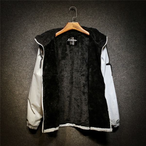 

men's winter fleece warm full reflective jackets night shiny hoodies women hip hop waterproof windbreaker hooded streetwear coat 201007, Black;brown