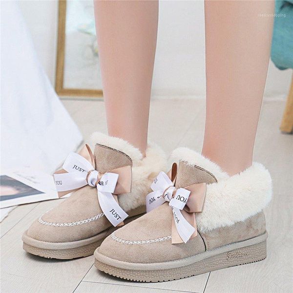 

rimocy faux fur warm plush snow boots women fashion bowknot rhinestones winter shoes woman flat heels casual botas mujer 20211, Black