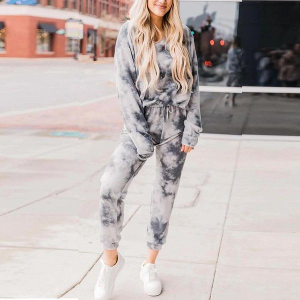 

tracksuit women clothes two piece set pants and long sleeve tie dye lounge wear ropa mujer ensemble femme autumn sweat suits, Gray