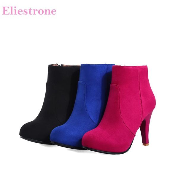

boots brand autumn plus small big size 31 10 44 blue red women ankle fashion spike heels lady plain shoes ah930, Black