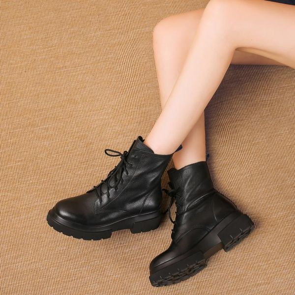 

ins women genuine leather boots plus size 22-26cm fashion handmade classic pointed toe women's martin boots cool full leather short, Black