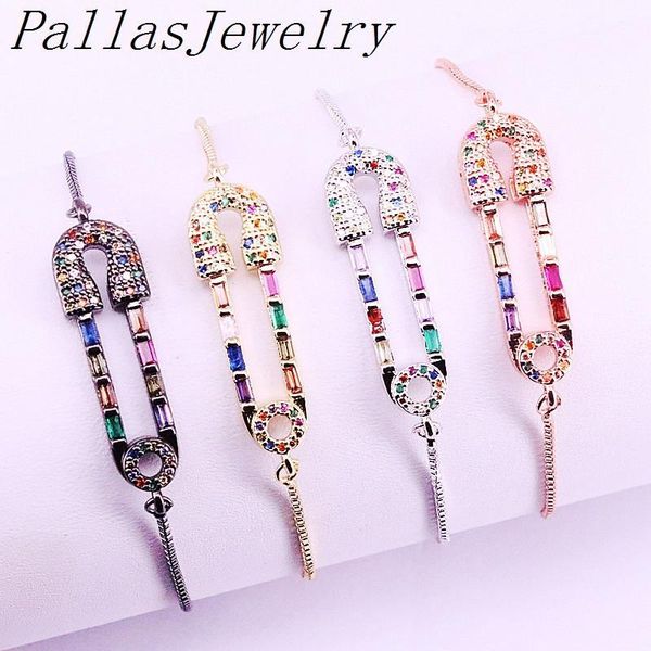 

10pcs, fashion charm micro rainbow cz cubic zirconia pin connector bracelets adjustable chain for women jewelry1, Black