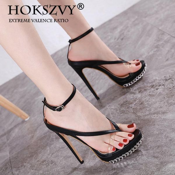 

women's sandals for women 13cm high-heeled sandals platform chain decorative flip-flop high heel shoes 34-42 -723-9, Black
