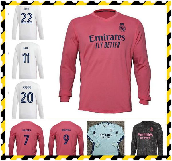 

long sleeve 20 21 real madrid hazard soccer jersey 2020 2021 real madrid jerseys benzema sergio ramos kroos 20 21 football jerseys maillot, Black;yellow