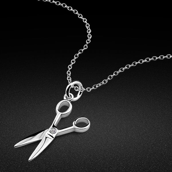 

female 925 sterling silver necklace cute scissors pendant solid silver clavicle chain charm jewelry valentine's day present q0531