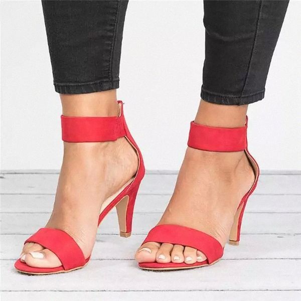 

dahood women's sandals summer square heel solid color strap female zipper fashion flock ladies dress sandal shoes sandalias #vy7r, Black