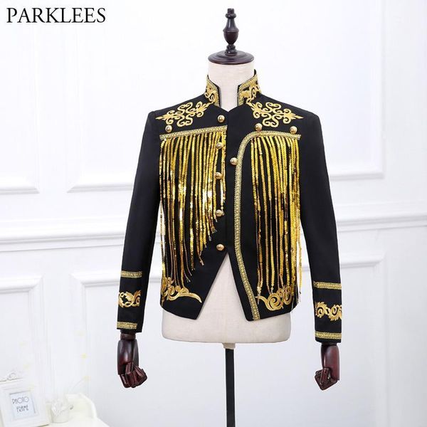 

men's gold silver twinkle tassel sequins embroidery blazer jacket party stage singer prom suit blazer men slim fit costume homme1, White;black