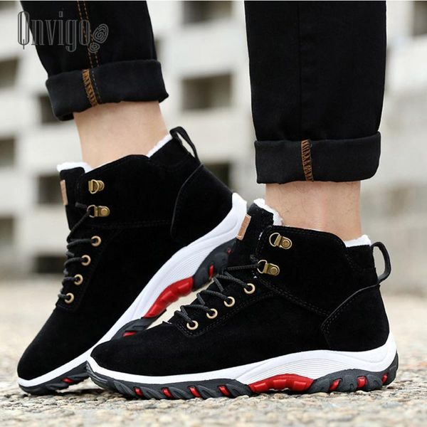 

qnvigo men's winter shoes warm brown ankle comfortable snow winter boots men plus sneakers fashion ale 2020 mens shoe, Black