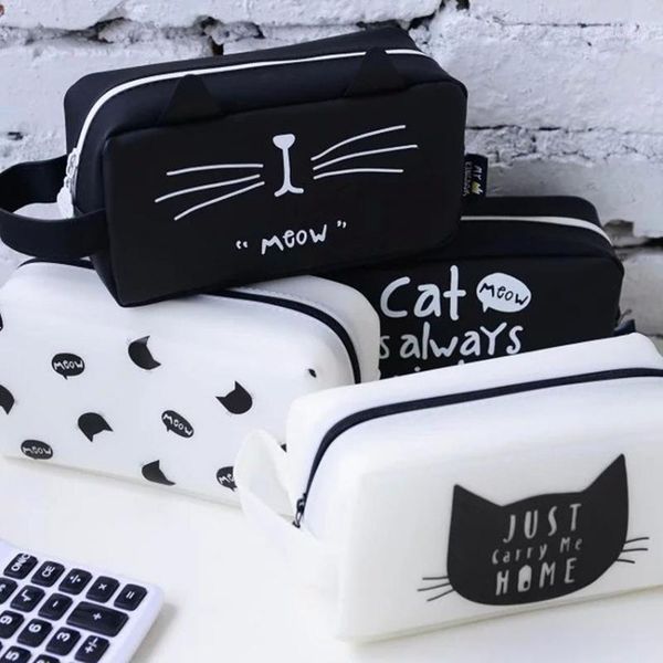 

pencil cases large capacity black white cat case , kawaii zippered bag for kids1