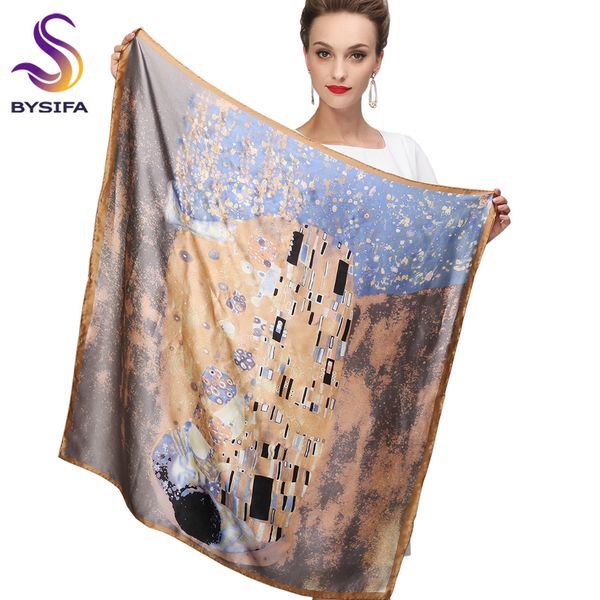 

winter accessories khaki square scarves printed for ladies fashion lovers 100% natural silk scarf printed 90*90cm autumn scarves 201006, Blue;gray
