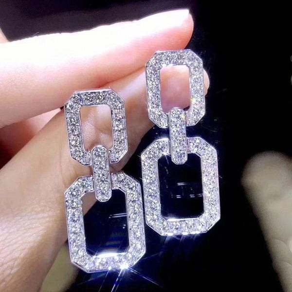

fashion celebrity geometric design crystal zircon diamonds gemstones drop earrings for women white gold silver color jewelry
