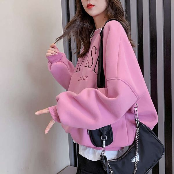 

korean version loose foreign lazy style round neck pullover fake two pieces of ulzzang sweater women's autumn winter 2020 new, Black