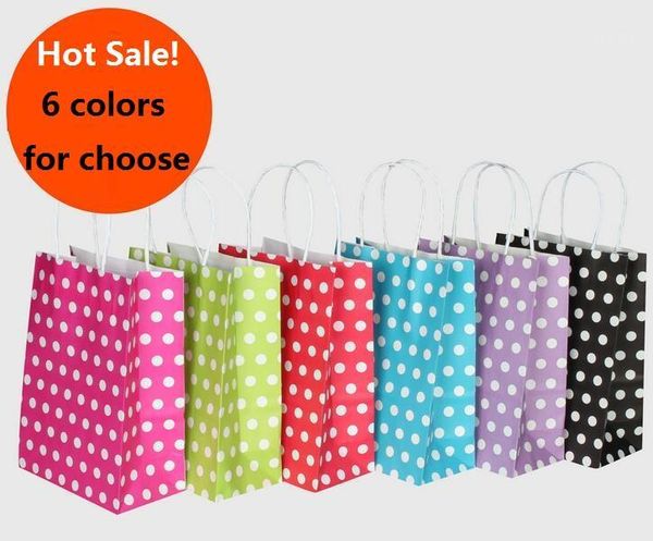 

50pcs/lot multifunction paper gift bag with handles dot colorful 21*15*8cm gift packing bags diy shopping bags party supplies1