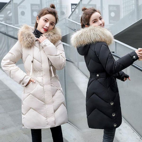 

women's down & parkas 2021 winter jacket women long coat fur collar hooded overcoat thick warm cotton-padded jackets female parka outwe, Black