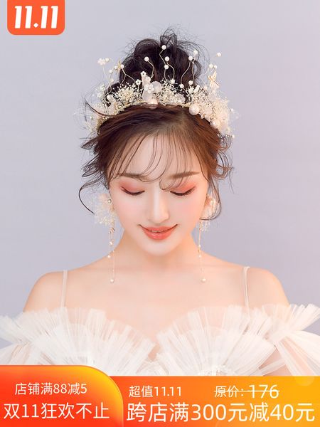 

bridal headdress korean style natural dry flower juan yarn band weimei mori hair main wedding dress accessories crown super, Silver