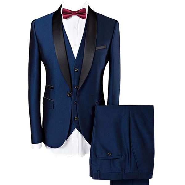 

men's slim fit suits jacket vest and pants 3 pieces formal wedding groom blazer sets habit de mariage pour homme, White;black