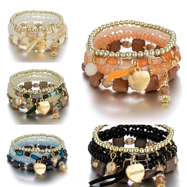 

unuxk peach style handmade beads letters bracelet small fresh multi-layer new heart bracelet braceletjewelry bracelethand string female jewe, Golden;silver