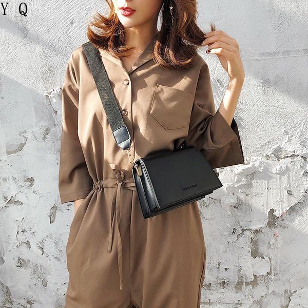 

casual solid color small fiap bags women shoulder crossbody bag all-match flap vintage pu ladies party handbag wide straps bag