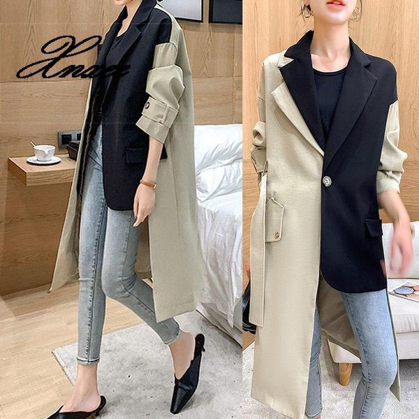 

xnxee 2020 autumn suit stitching trench coat women's long coat, White;black