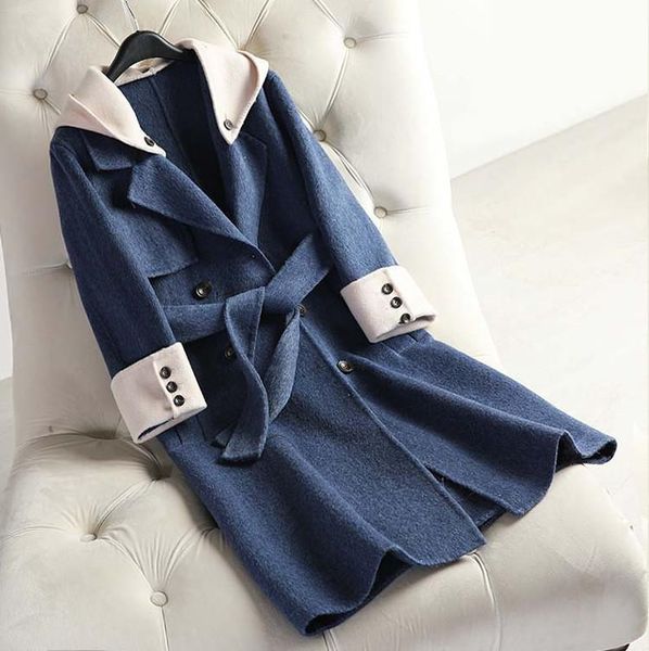 

women's wool & blends women coat 2021 autumn winter medium length outerwear alpaca hooded outwear korean slim, Black