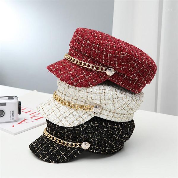 

chain navy hat women autumn/winter korean style trendy flat japanese beret boinas para mujer chapeau femme czapka zimowa new1, Blue;gray