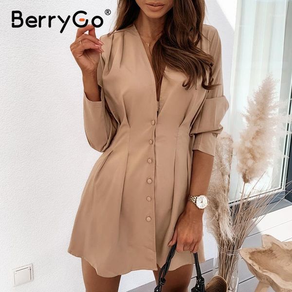 

berrygo v-neck dresses for women high waist long sleeve buttons dress casual a-line fitted office ladies autumn dress 20201, Black;gray