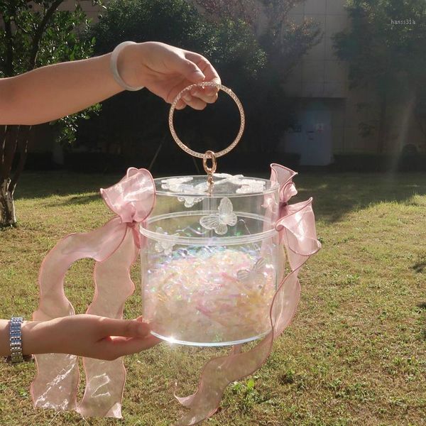 

round butterfly acrylic gift box with ribbon rose bouquet arrangement surprise box craft diy present souvenir gift wrapping1