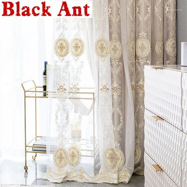 

light luxury pearl lace embroidered voile curtain living room blackout window drapes double layer gauze for princess room x773f1