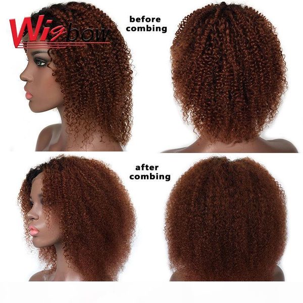

human hair curly bob wig lace closure wig for women brazilian short kinky curly t1b 99j 30 colored wigs 150% lace, Black;brown